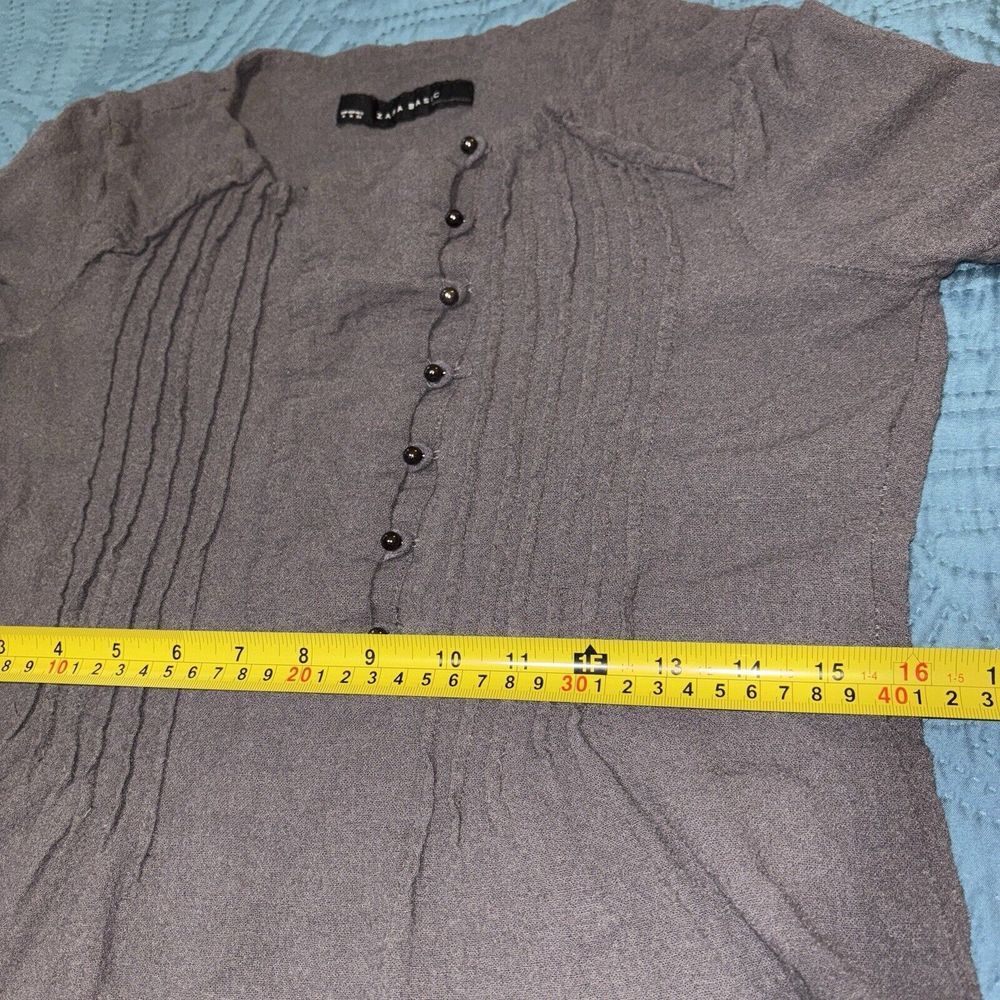 Zara Drop Waist Mini Dress Pleated Henley Top Small Brown Gauze Neutral Minimal - Picture 4 of 12